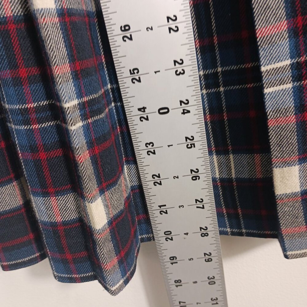 Vintage F.A. Chatta SZ 10 Wool Plaid Pleated Wrap Skirt, Navy/Red/Cream Academia - Picture 13 of 13